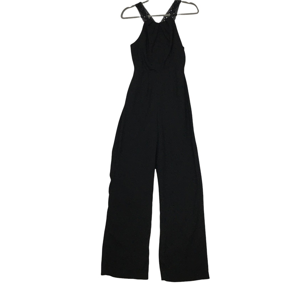 New Lush Lace Trim Black Jumpsuit Size Small - Picture 2 of 13